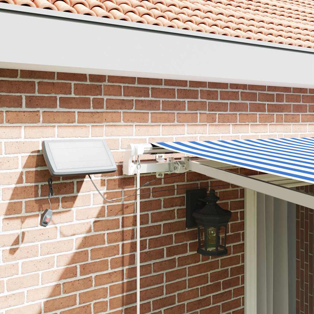 Retractable Awning with Blue and white 5 x 3 m Fabric and metal
