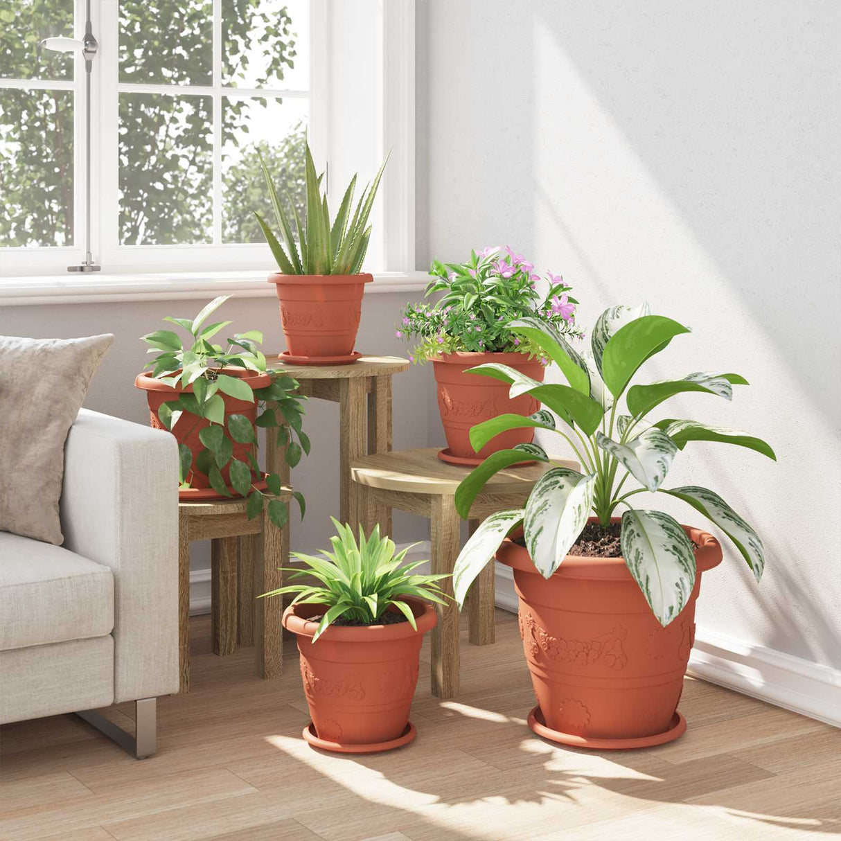 Plant Pots 6 pcs Brick Red Ø 26 x 21.5 cm Plastic