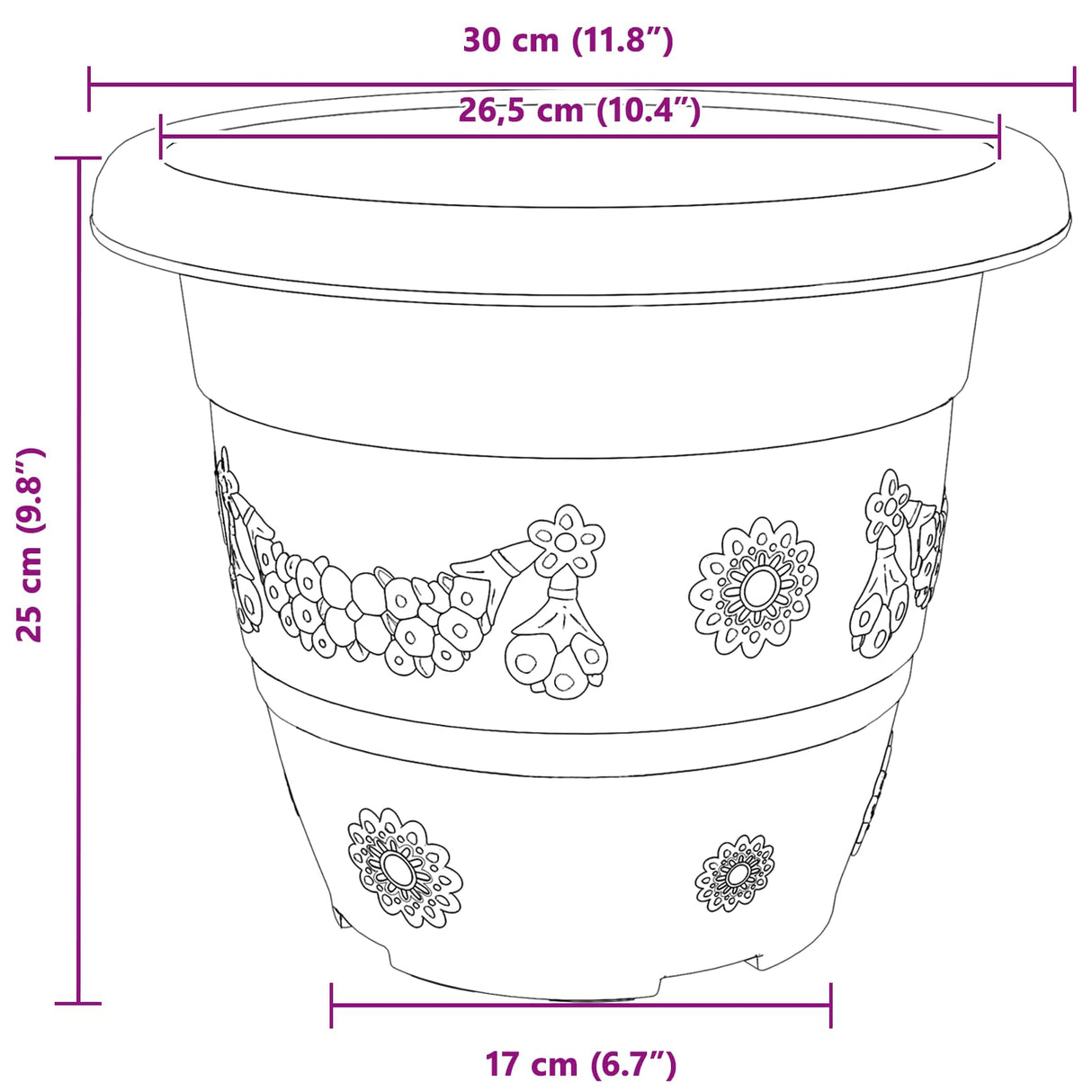 Plant Pots 6 pcs Brick Red Ø 30 x 25 cm Plastic