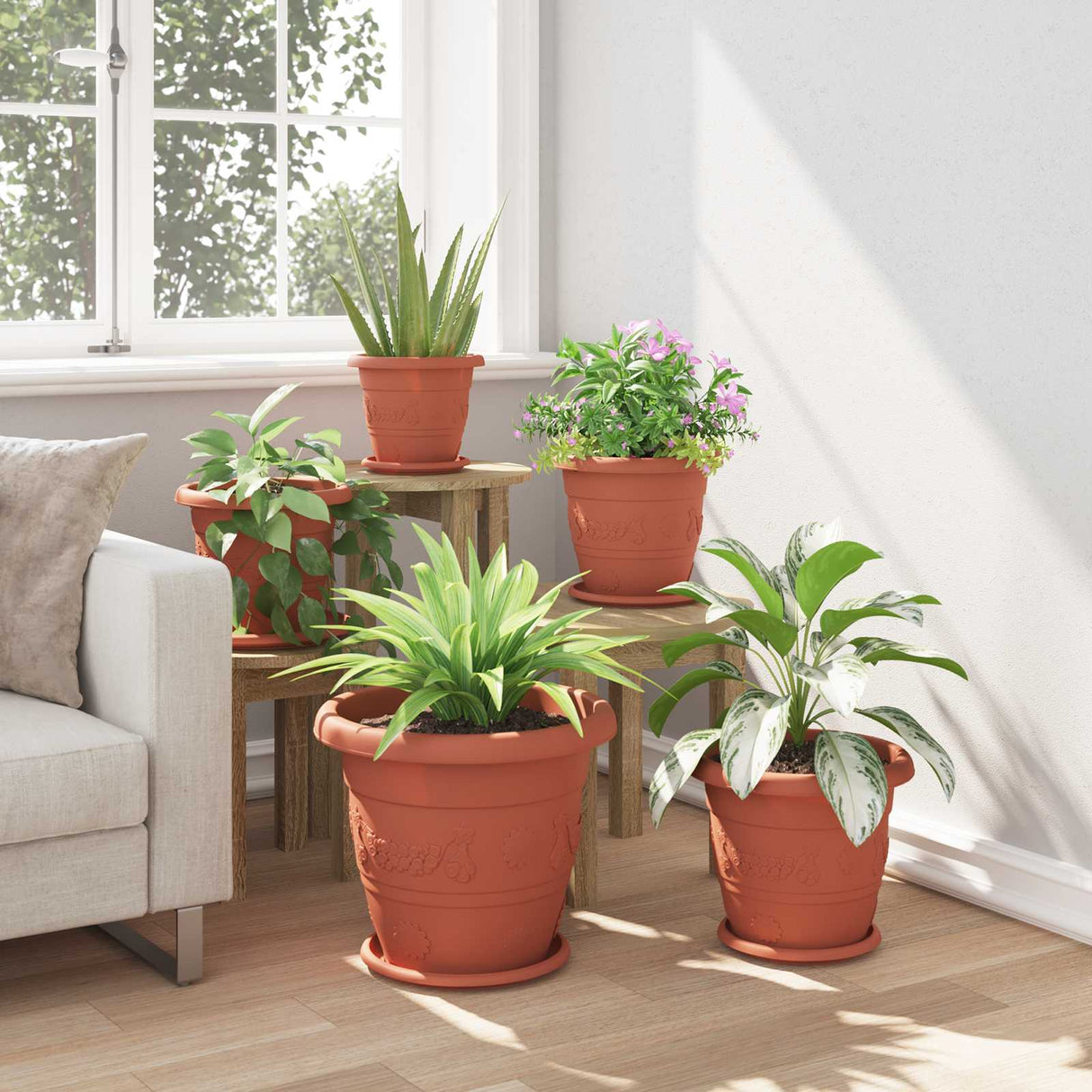 Plant Pots 6 pcs Brick Red Ø 39 x 32 cm Plastic