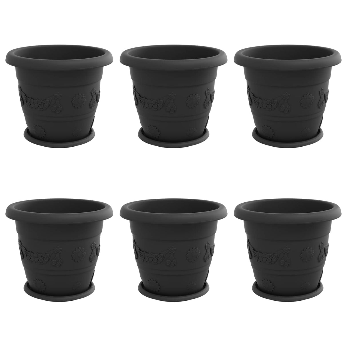 Plant Pots 6 pcs Black Ø 34 x 28 cm Plastic