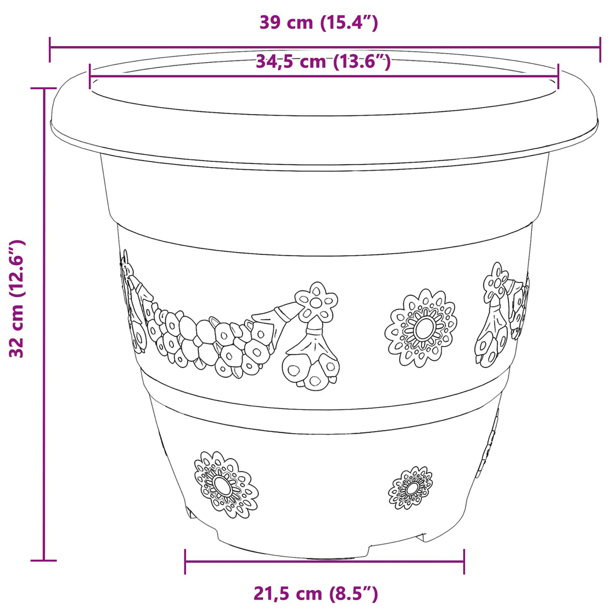 Plant Pots 6 pcs Black Ø 39 x 32 cm Plastic