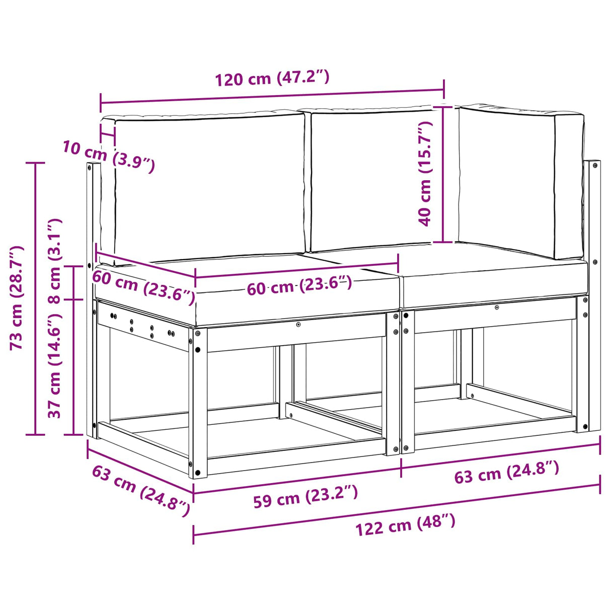 Outdoor Middle and Corner Sofa 2 Piece Natural and Anthracite