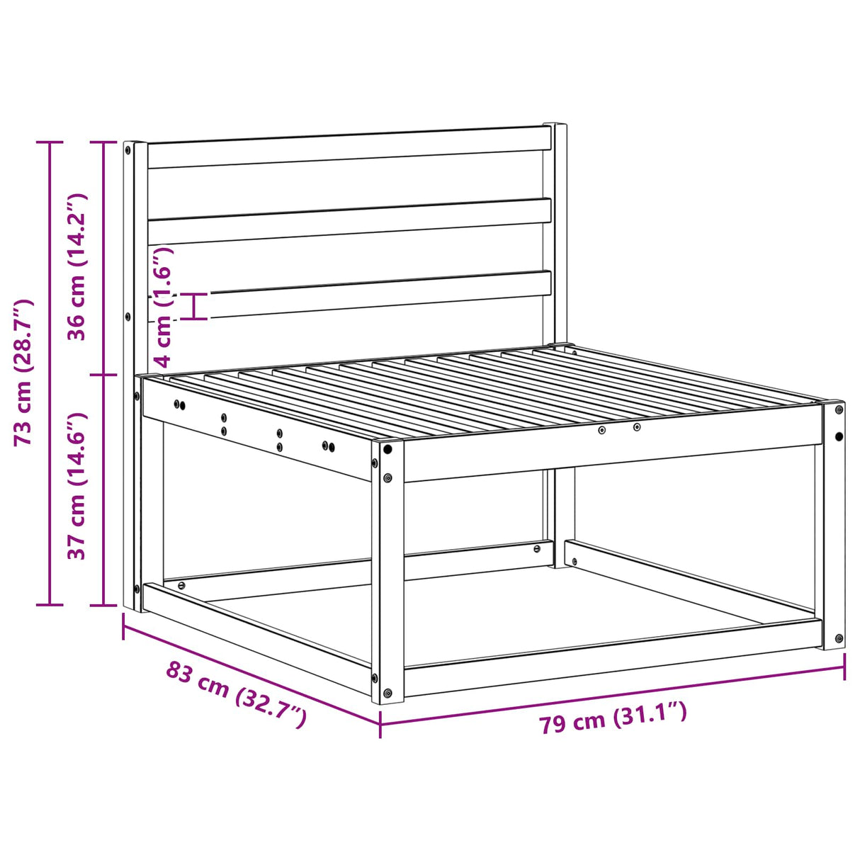 Outdoor Middle Sofa Solid Acacia Wood Natural 79 x 83 x 73 cm