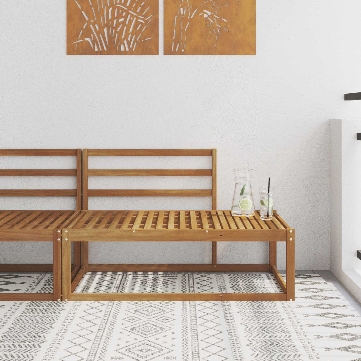 Outdoor End sofa Natural 115 x 83 x 73 cm Solid Acacia Wood