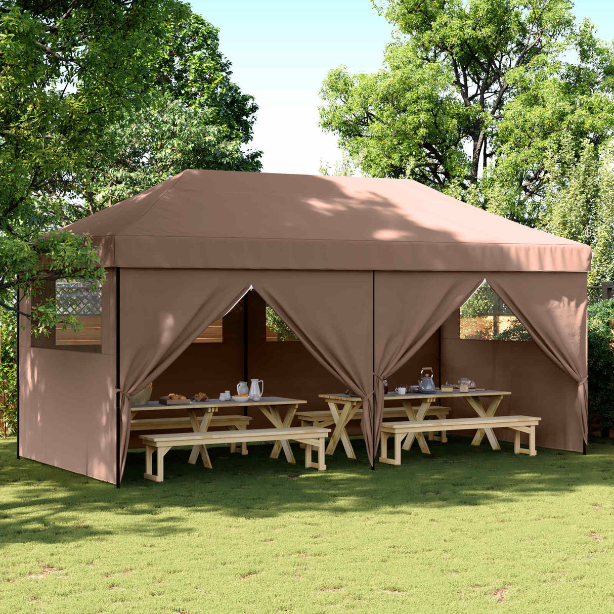 Party Tent Folding Brown 292 x 580 x 315 cm Oxford Fabric