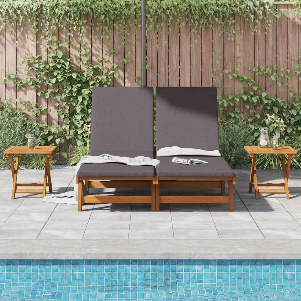 Sun Lounger Reclining with Cushion Dark Grey Solid Acacia Wood