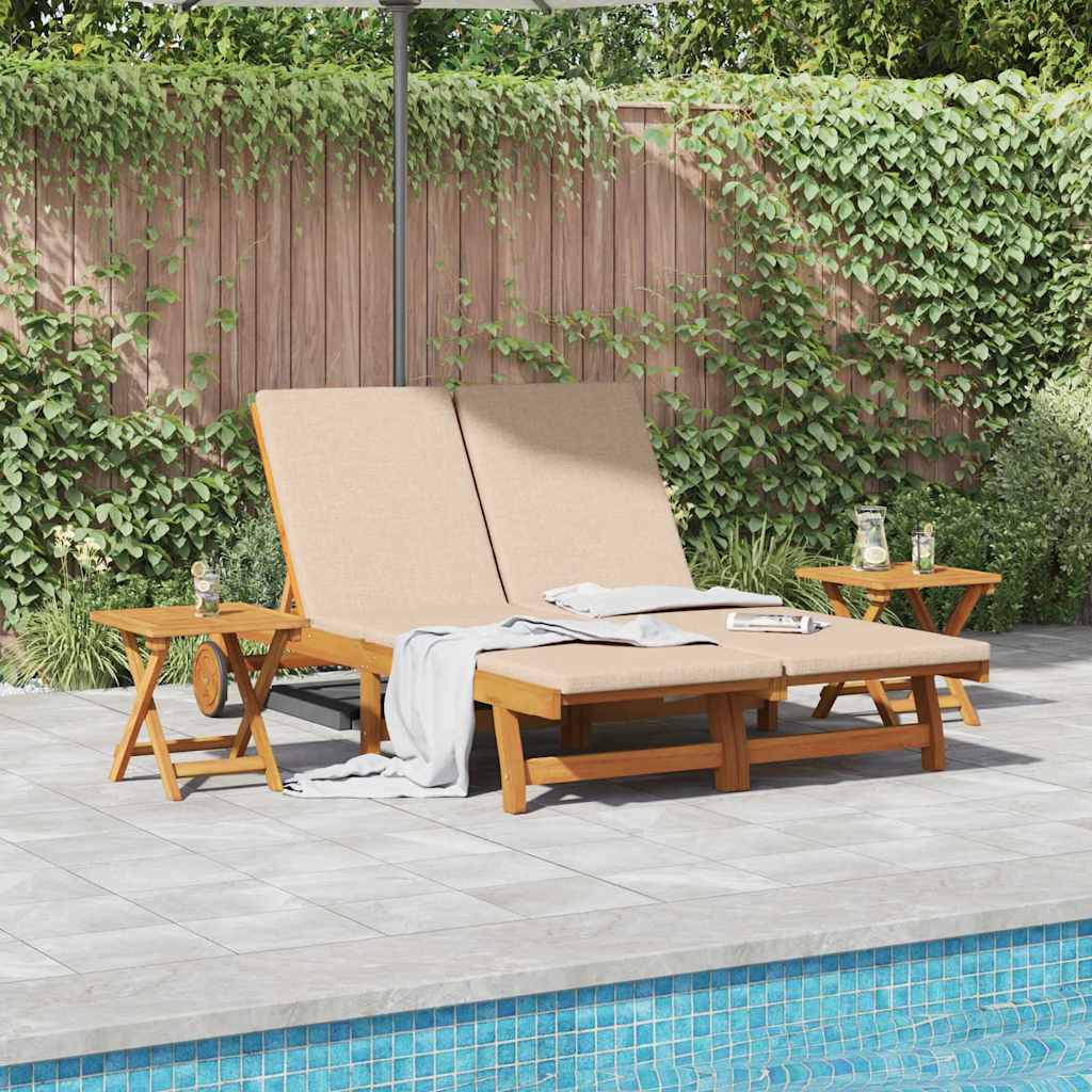 Sun Lounger Reclining with Cushion Beige Solid Acacia Wood