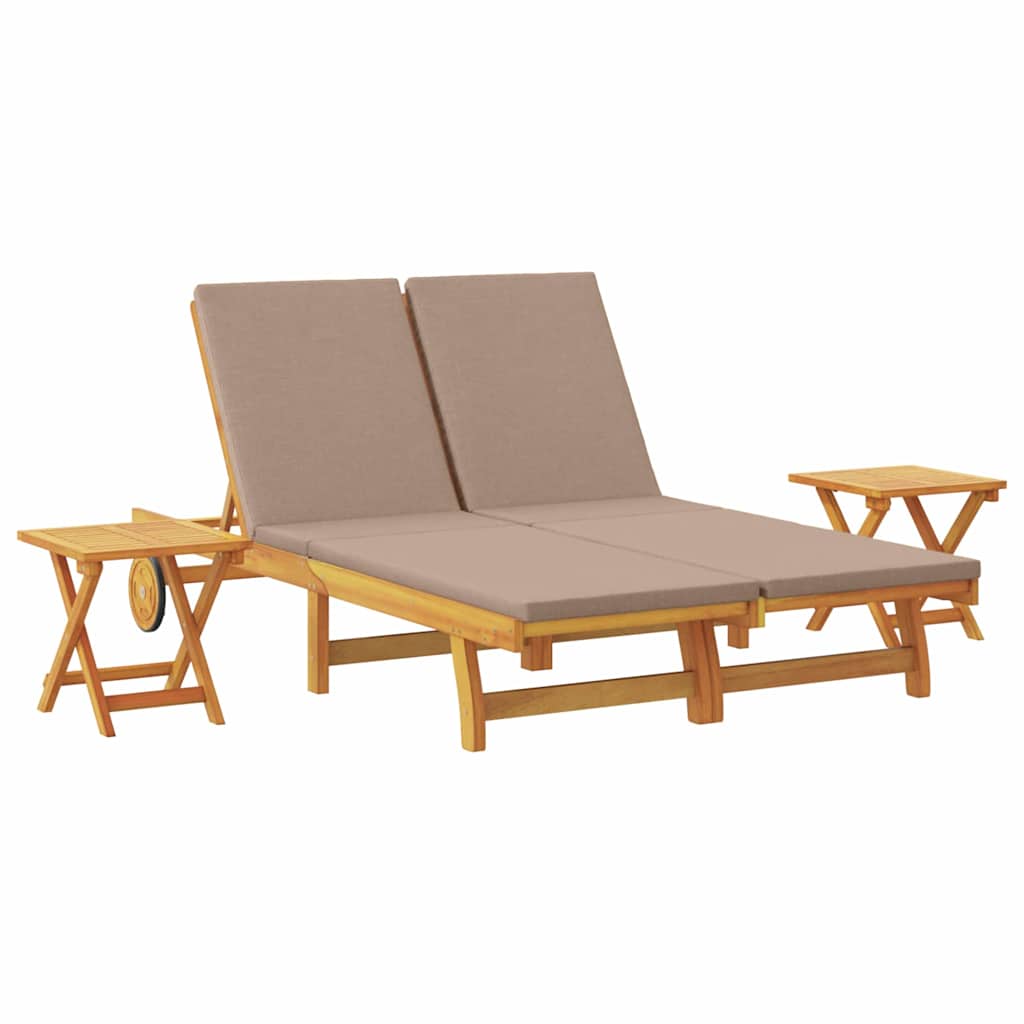 Sun Lounger Reclining with Cushion Taupe Solid Acacia Wood