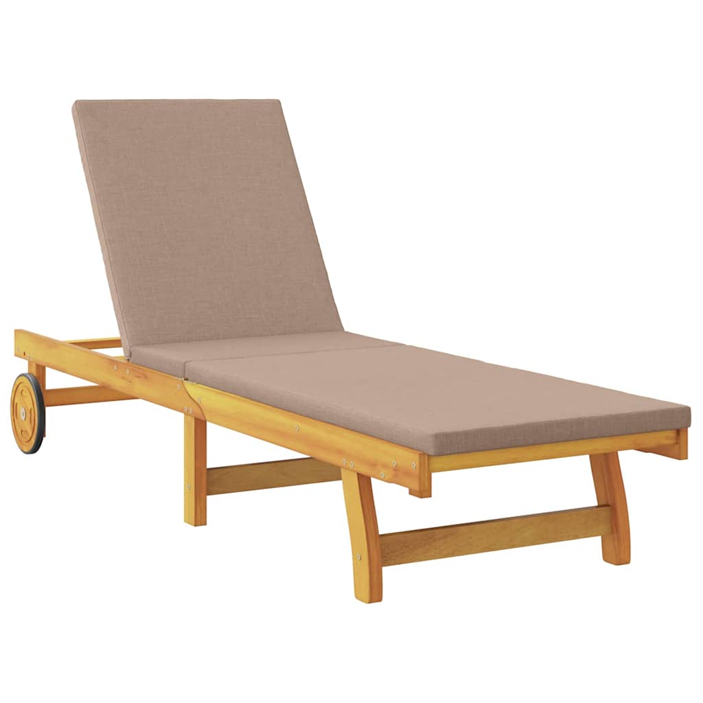 Sun Lounger Reclining with Cushion Taupe Solid Acacia Wood