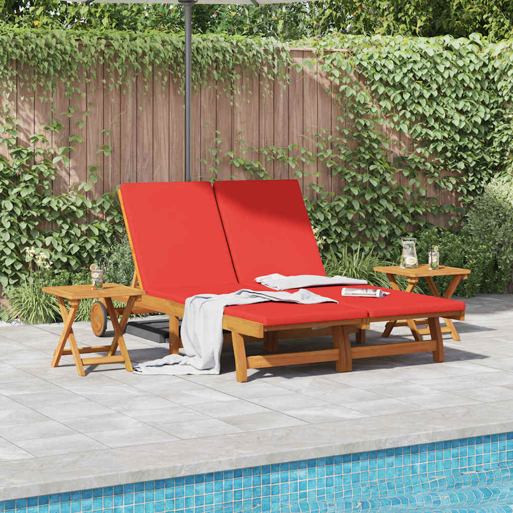 Sun Lounger Reclining with Cushion Red Solid Acacia Wood