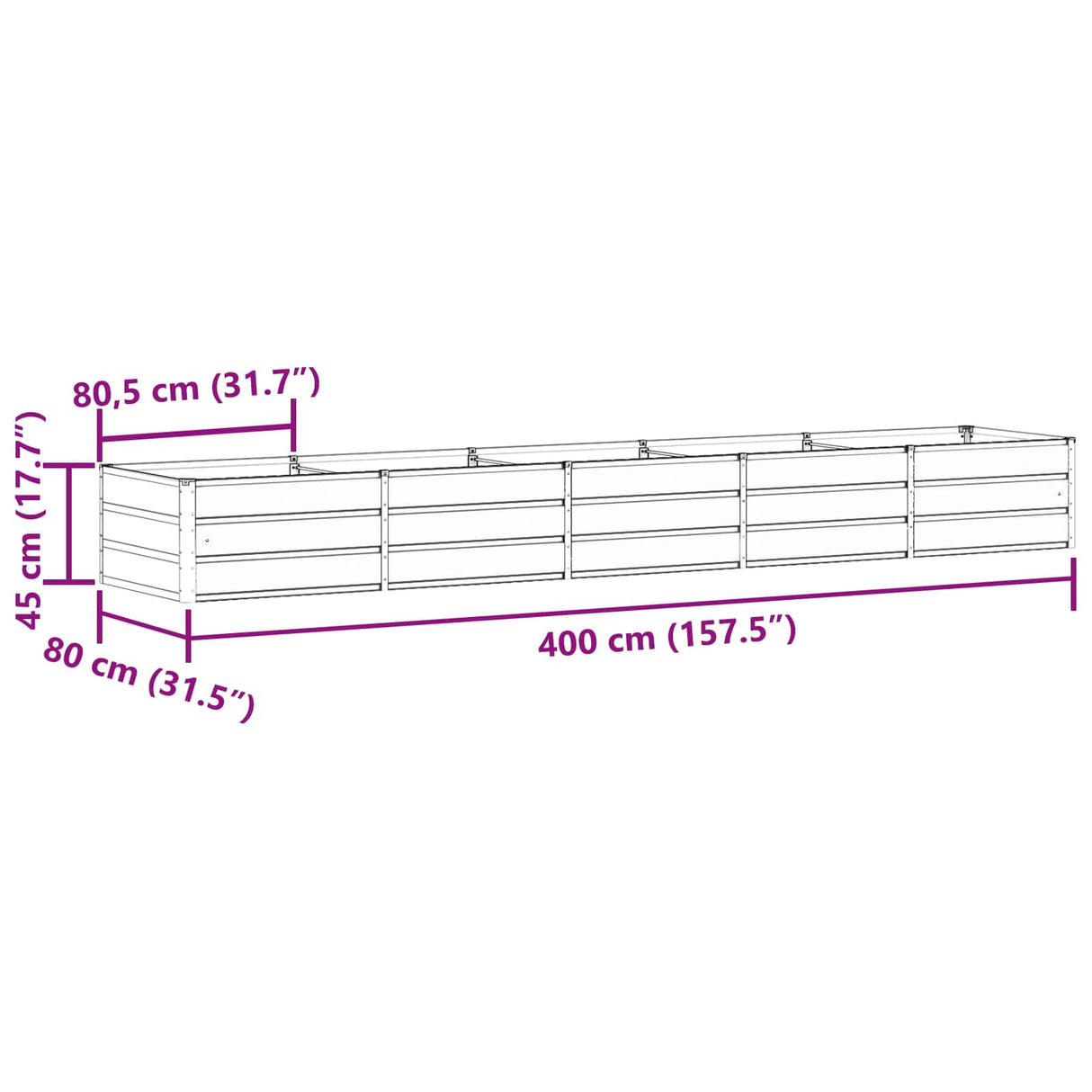 Planter Ivory 400 x 80 x 45 cm Steel