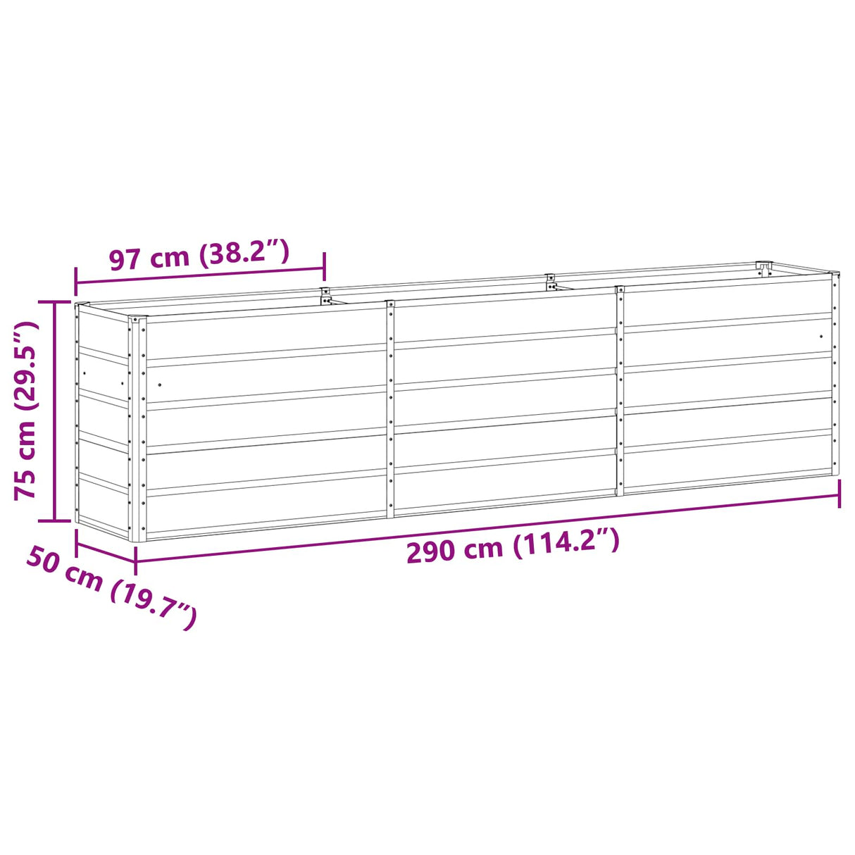 Planter Ivory 290 x 90 x 77 cm Galvanised Steel
