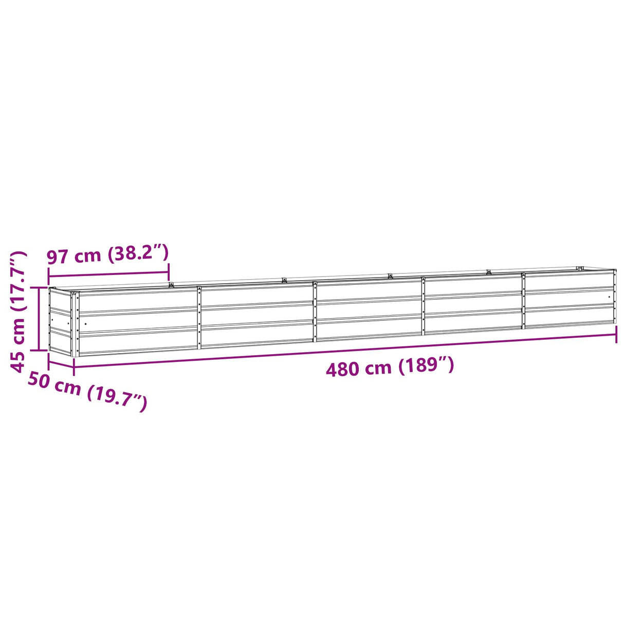 Planter Light Grey 480 x 50 x 45 cm Galvanised Steel