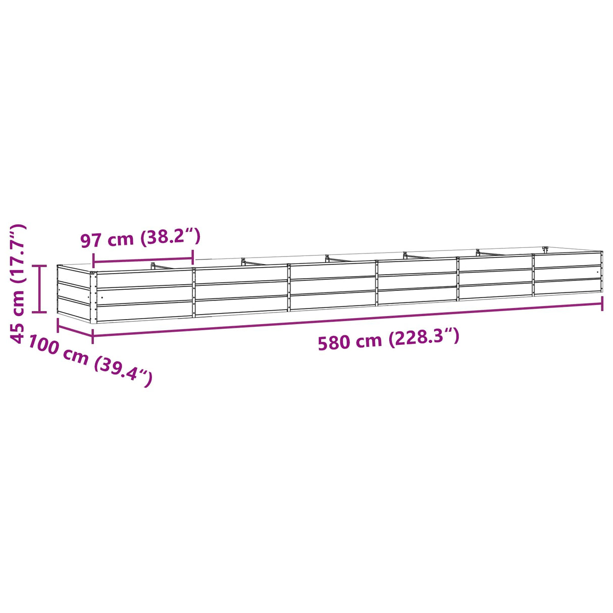Planter Light Grey 580 x 100 x 45 cm Galvanised Steel