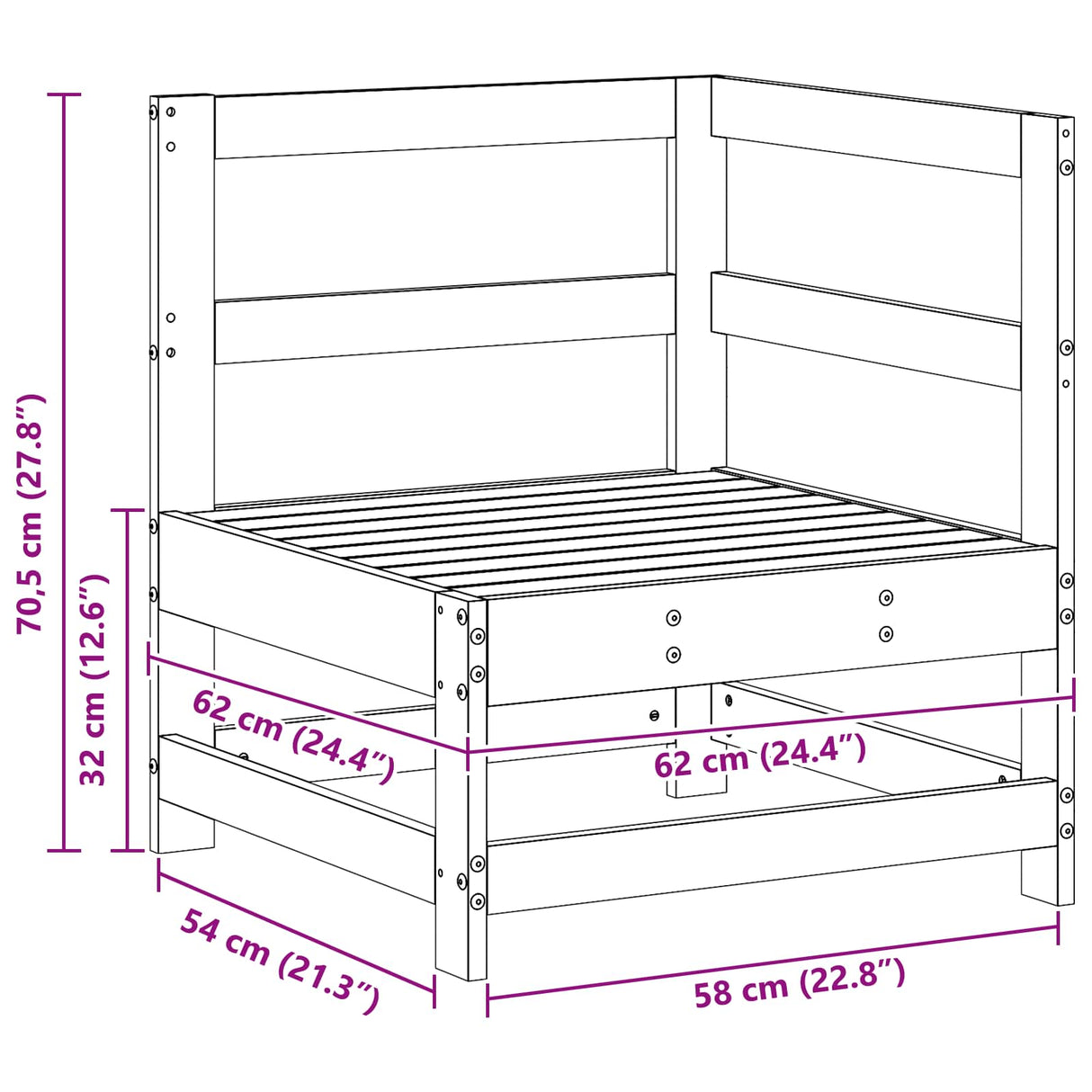 Garden Corner Sofa Solid Pine Wood Wax Brown 62 x 62 x 70.5 cm