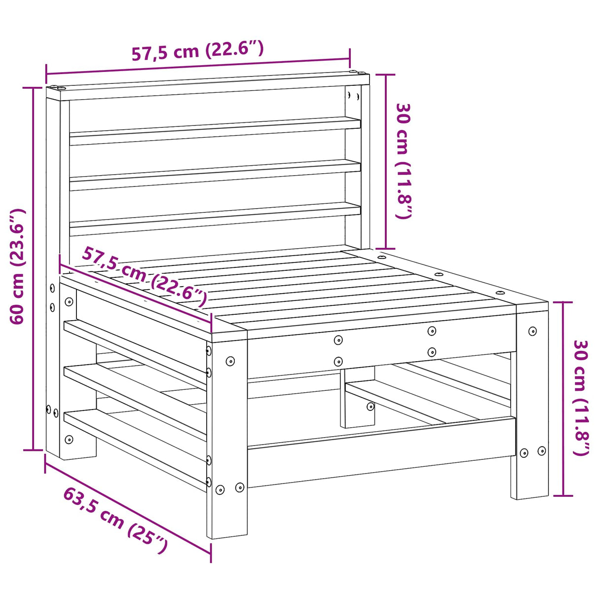 Garden Middle Sofa Solid Pine Wood Wax Brown