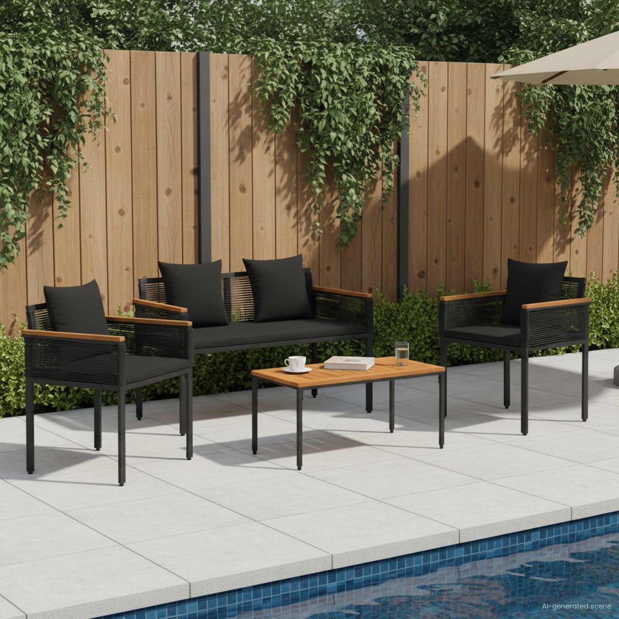 Outdoor Furniture Set with Cushion 4 pcs Black PE Rattan