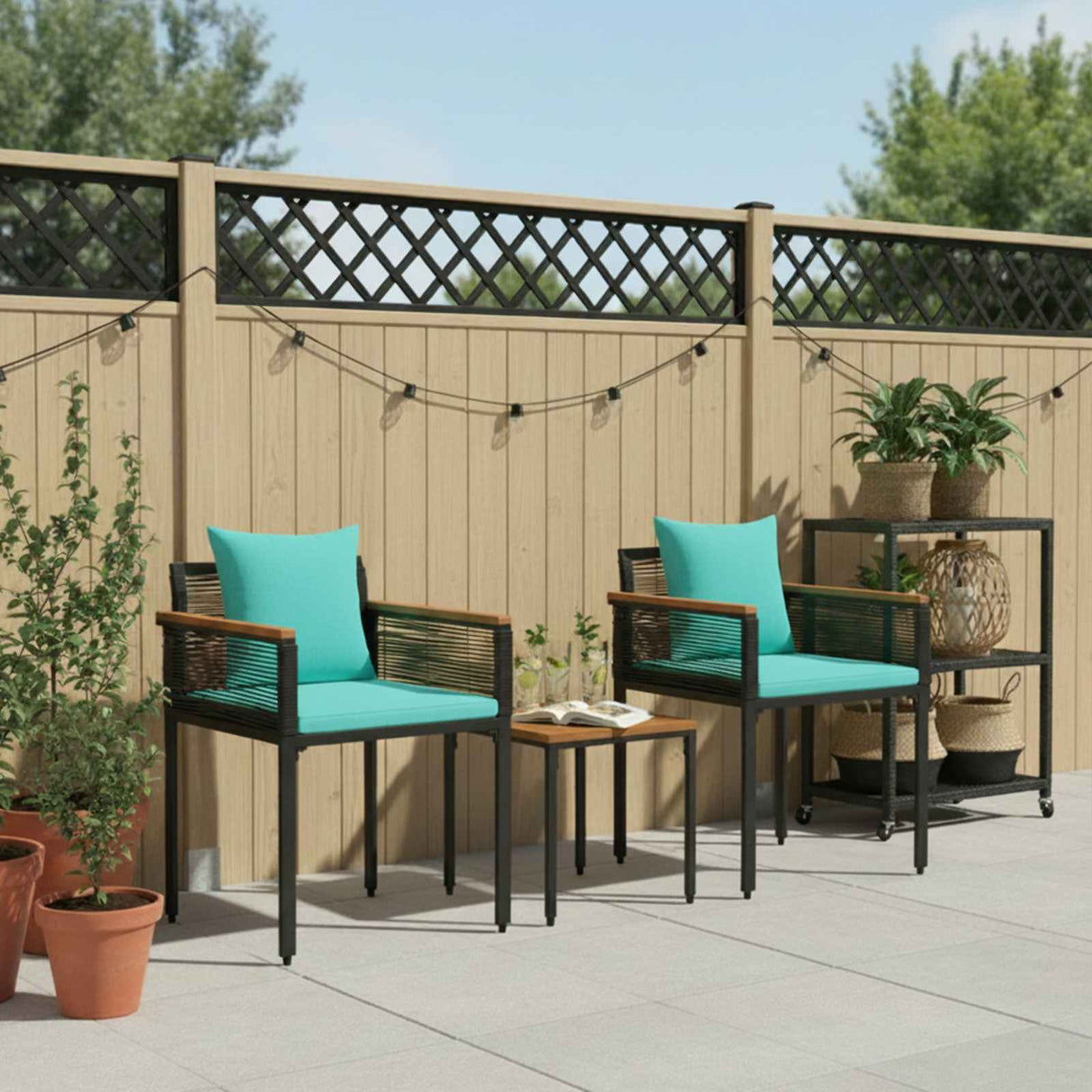 Outdoor Furniture Set 3 pcs Black and Turquoise PE Rattan