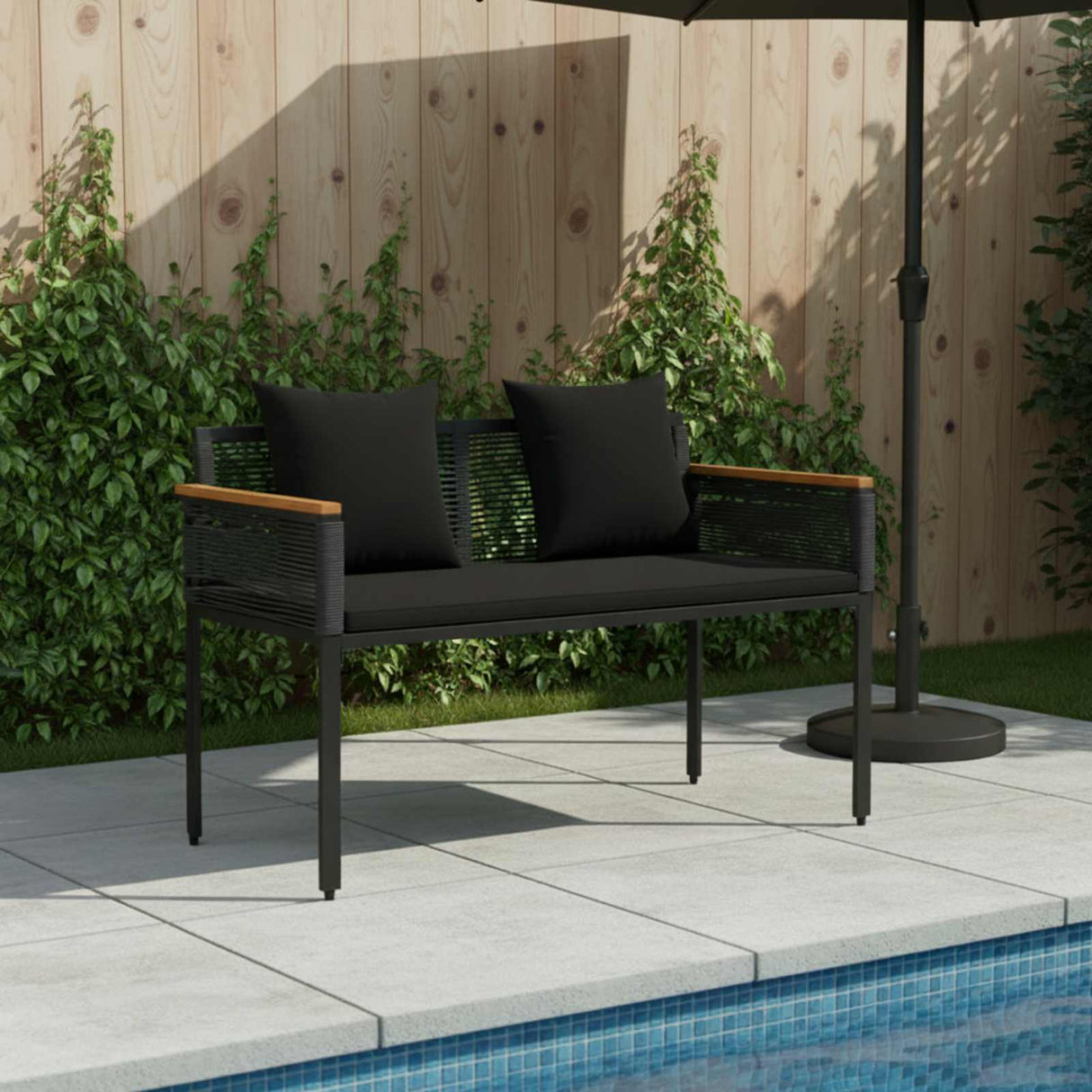 Outdoor Bench with Cushion Black 117 x 54 x 74.5 cm Poly Rattan