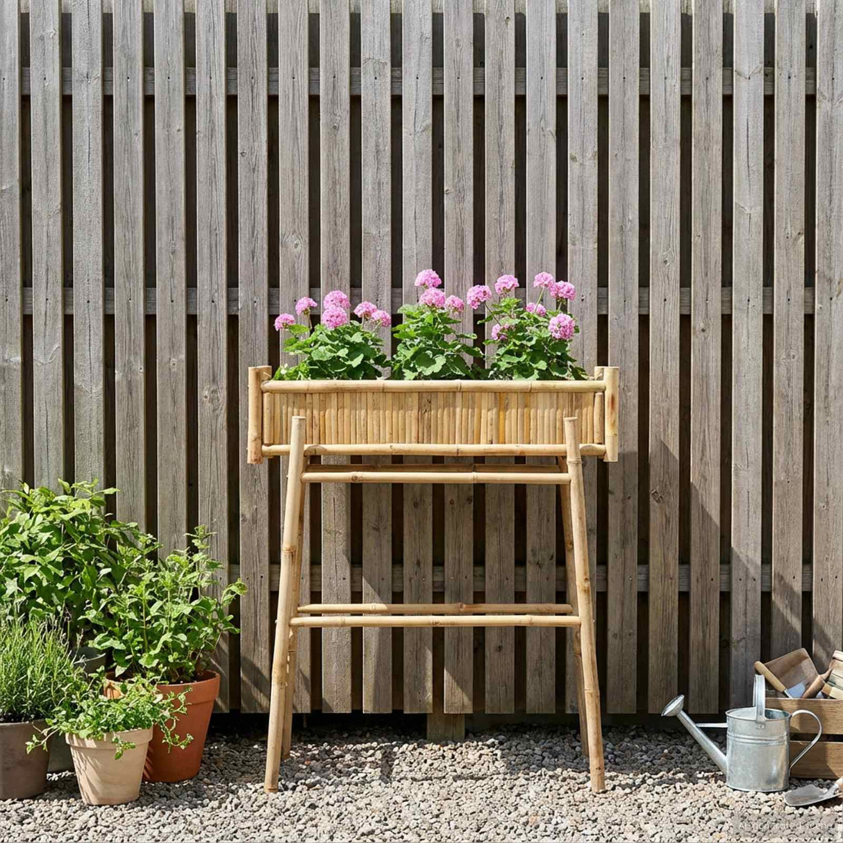 Garden Planter with Holder Natural 100 x 38 x 114 cm Bamboo