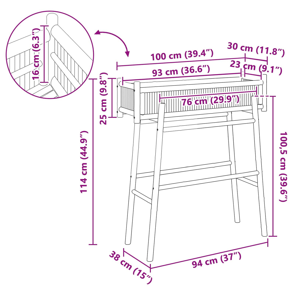 Garden Planter with Holder Natural 100 x 38 x 114 cm Bamboo