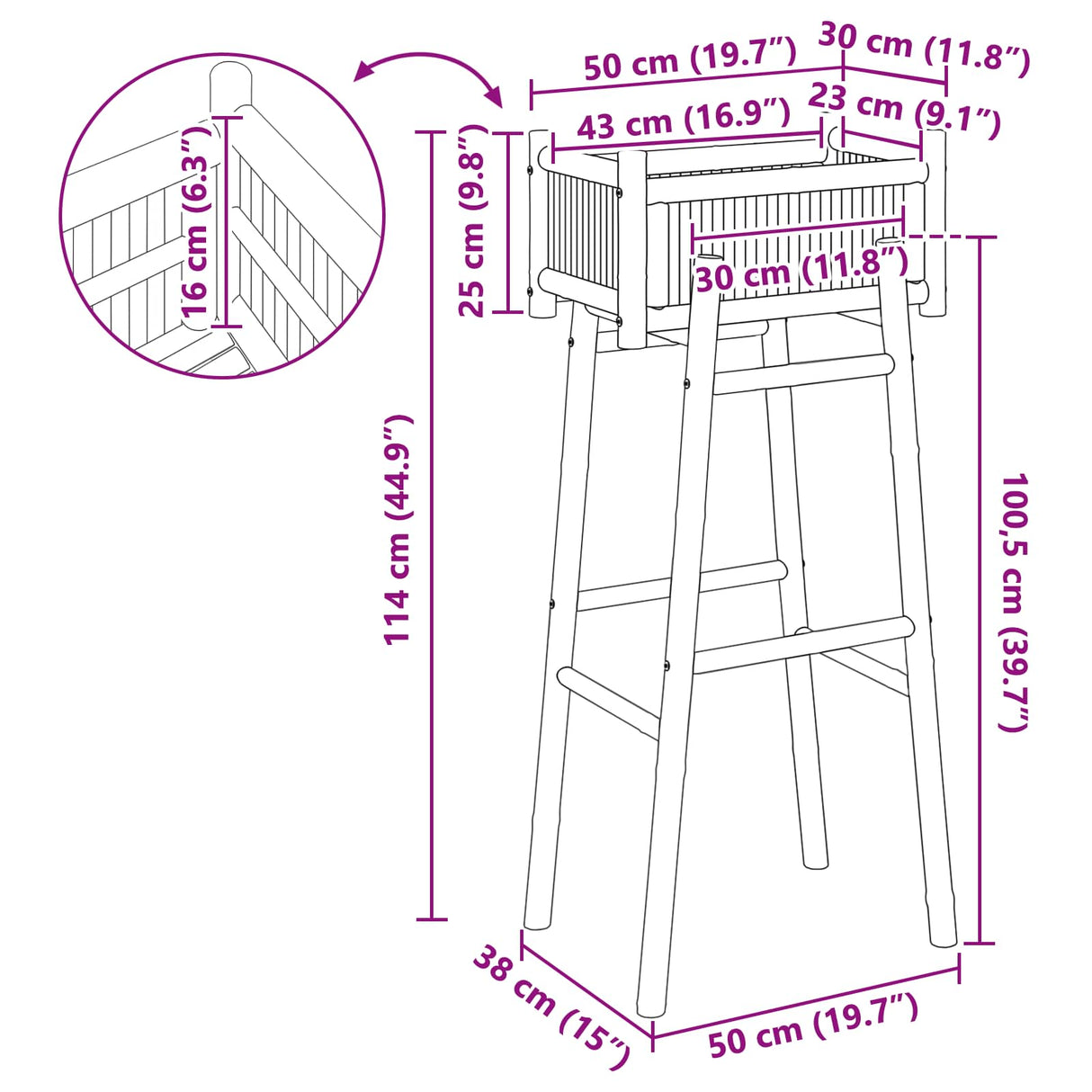 Garden Planter with Holder Natural 50 x 38 x 114 cm Bamboo
