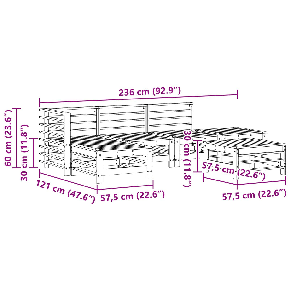 Garden Lounge Set 5 pcs Wax Brown Solid Pine Wood