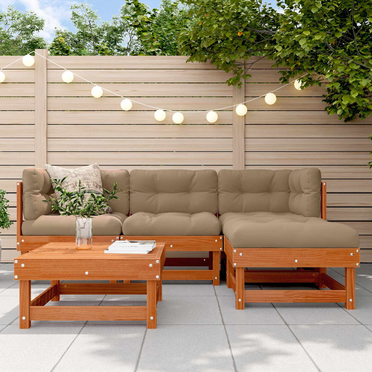 Garden Lounge Set 5 pcs Wax Brown Solid Pine Wood