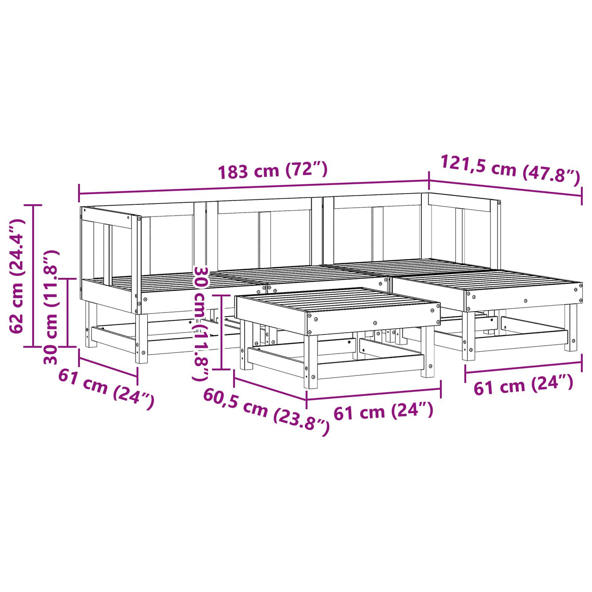 Garden Lounge Set 5 pcs Wax Brown Solid Pine Wood