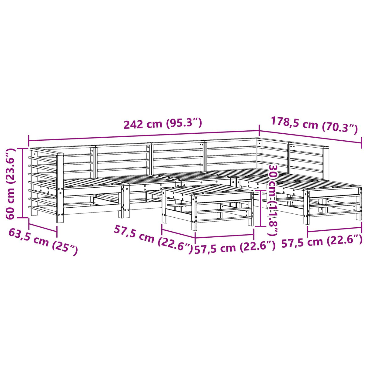 Garden Lounge Set 7 pcs Wax Brown Solid Pine Wood