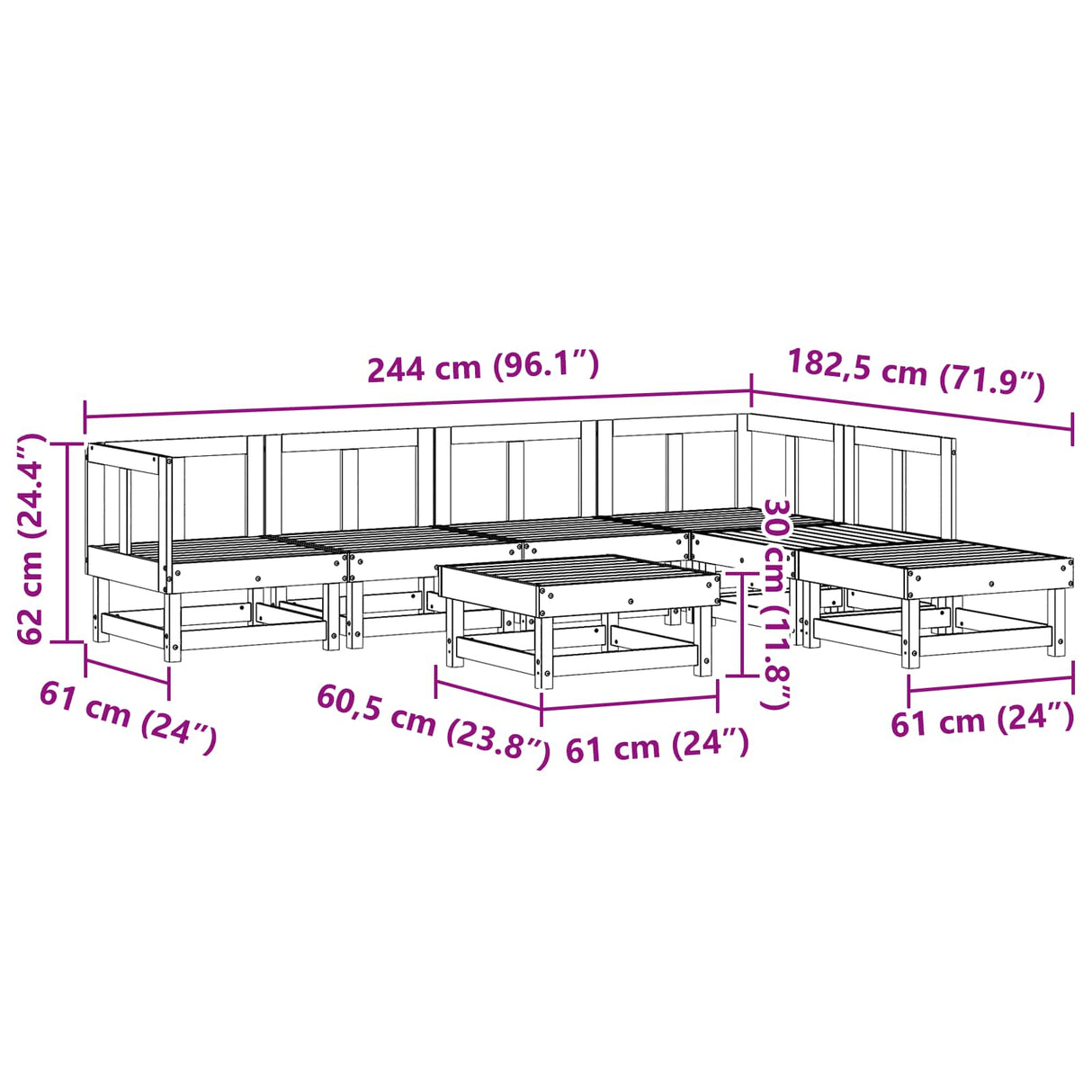 Garden Lounge Set 7 pcs Wax Brown Solid Pine Wood