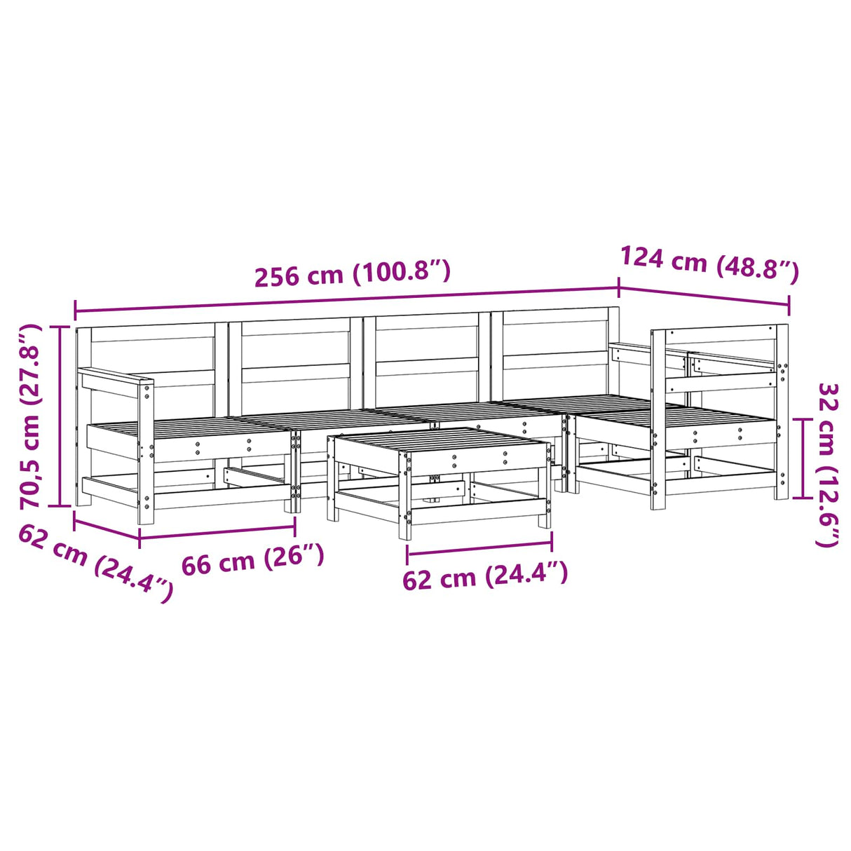 Garden Lounge Set 7 pcs Wax Brown Solid Pine Wood