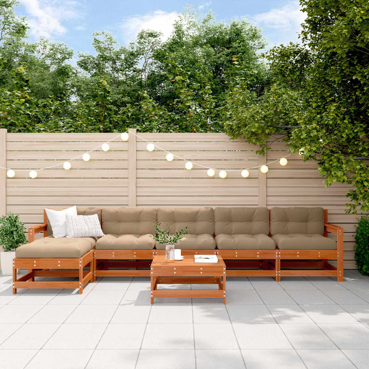 Garden Lounge Set 6 pcs Wax Brown Solid Pine Wood