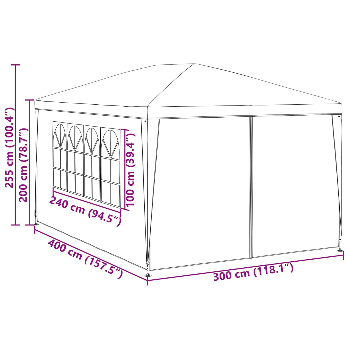 Partytent with Wall Red 400 x 300 x 255 cm