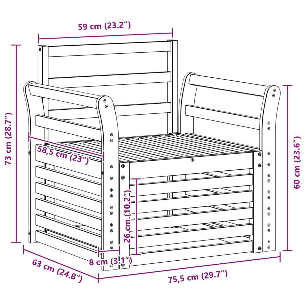 Outdoor Sofa Set Natural 75.5 x 63 x 73 cm Solid Acacia Wood