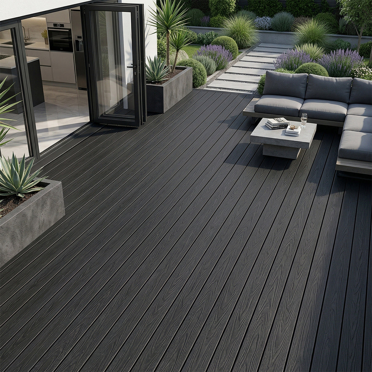 4.8m Woodgrain Composite Decking Board - Black (Pallet)