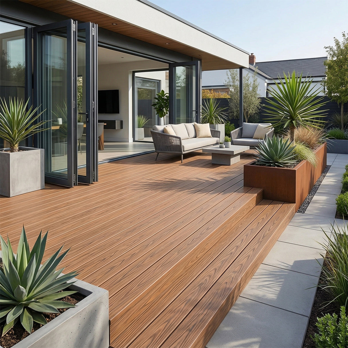 4.8m Woodgrain Composite Decking Board - Teak (Pallet)