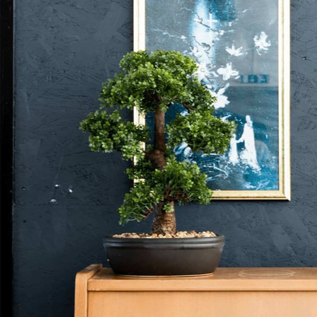 Artificial Ficus Mini Bonsai on Brown Plate 43 cm