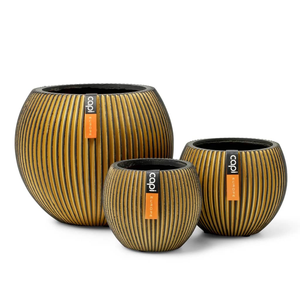 3 Piece Ball Vase Set Groove Gold