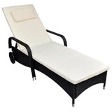 Sun Lounger with Wheels Poly Rattan Black