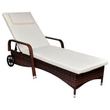 Sun Lounger with Wheels Poly Rattan Brown