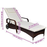 Sun Lounger with Wheels Poly Rattan Brown