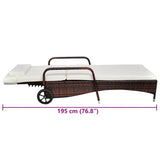 Sun Lounger with Wheels Poly Rattan Brown