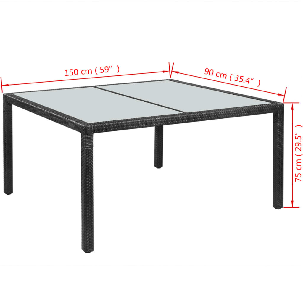 Garden Table Black 150x90x75 cm Poly Rattan