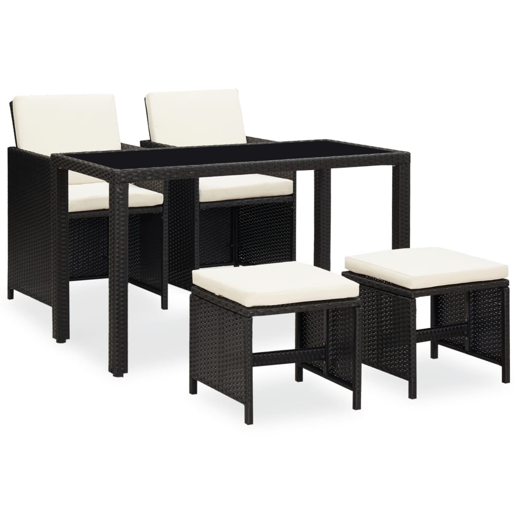 5 Piece Outdoor Dining Set with Cushions Poly Rattan Black