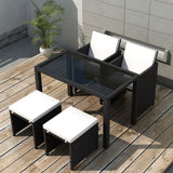 5 Piece Outdoor Dining Set with Cushions Poly Rattan Black