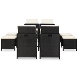 9 Piece Outdoor Dining Set with Cushions Poly Rattan Black