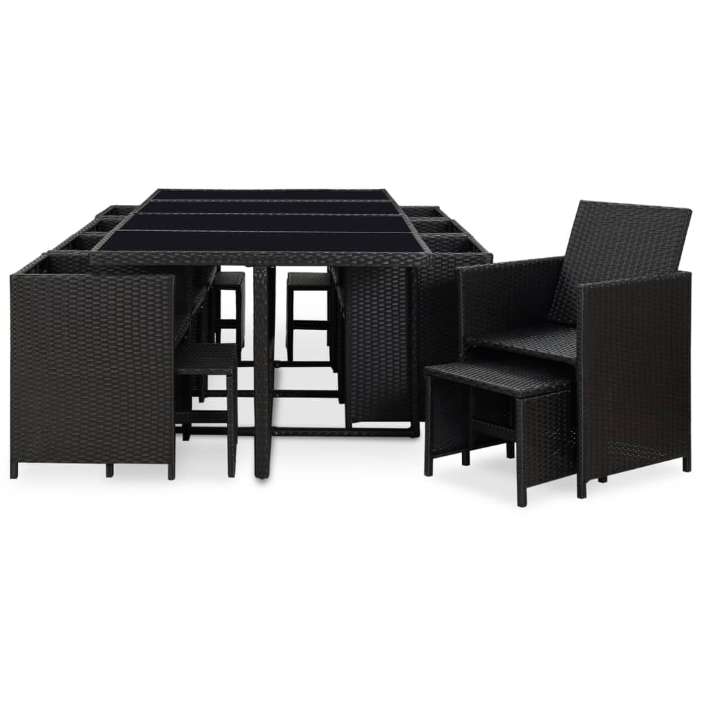 13 Piece Outdoor Dining Set with Cushions Poly Rattan Black