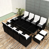 13 Piece Outdoor Dining Set with Cushions Poly Rattan Black